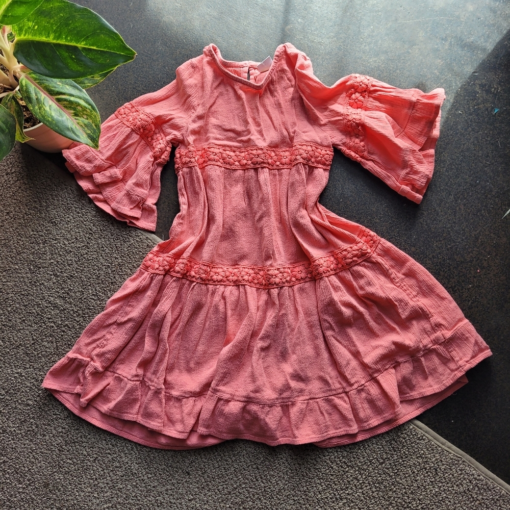 Girls Boho Dress Coral Size 5-6